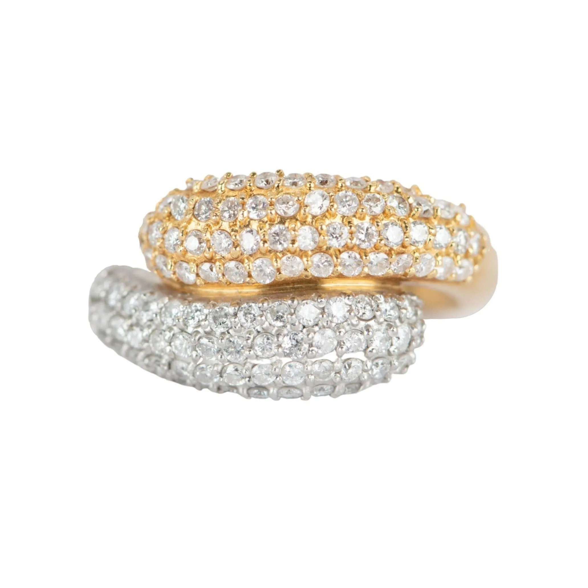 18K Gold & PT950 Diamond Pave Double Head Snake Ring 8.7g 1ct Diamond R6651