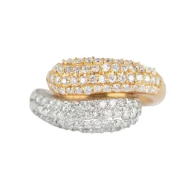 18K Gold & PT950 Diamond Pave Double Head Snake Ring 8.7g 1ct Diamond R6651