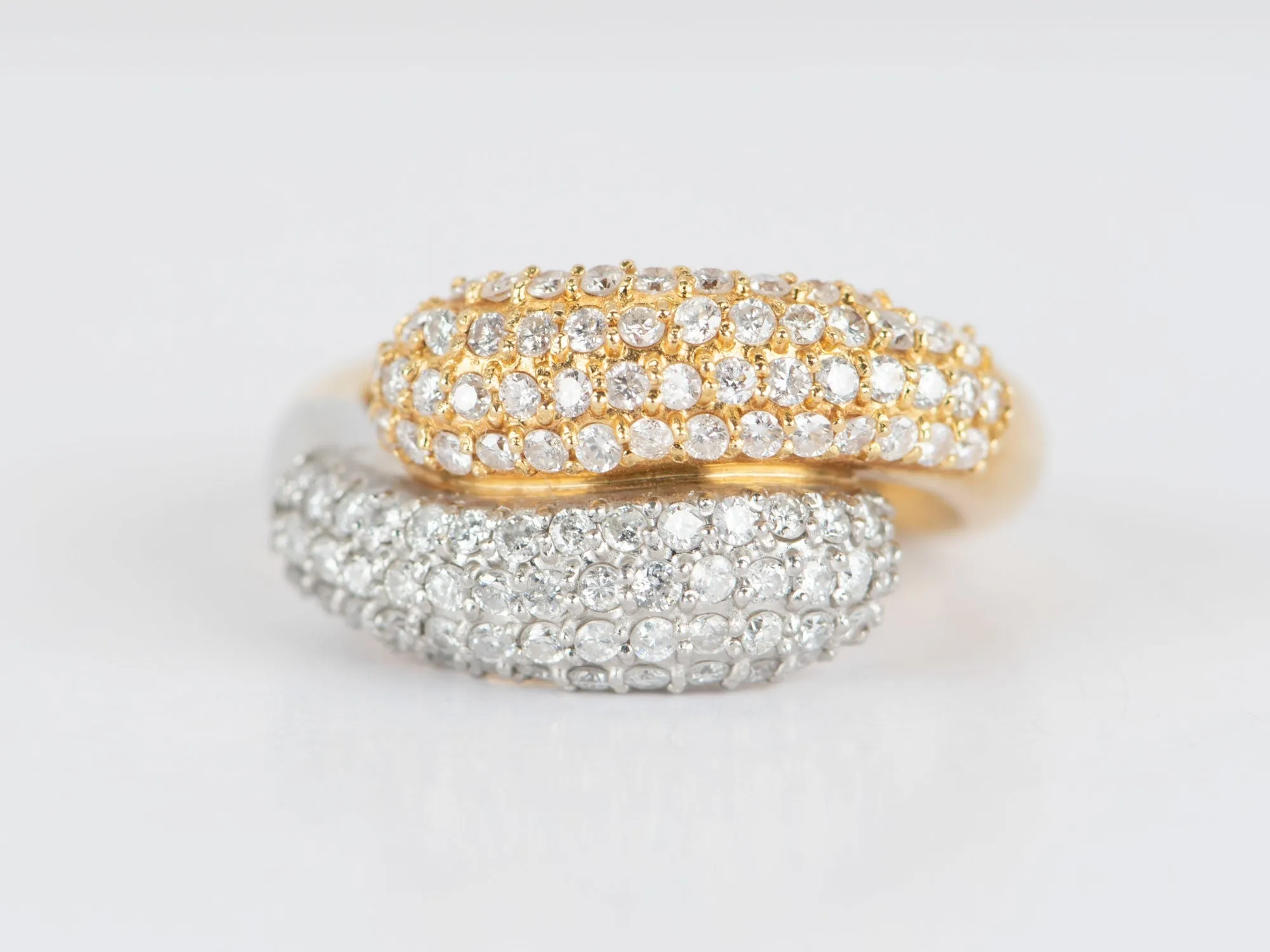 18K Gold & PT950 Diamond Pave Double Head Snake Ring 8.7g 1ct Diamond R6651