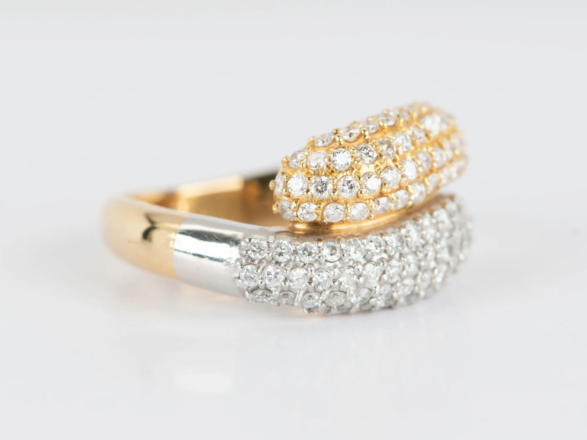 18K Gold & PT950 Diamond Pave Double Head Snake Ring 8.7g 1ct Diamond R6651