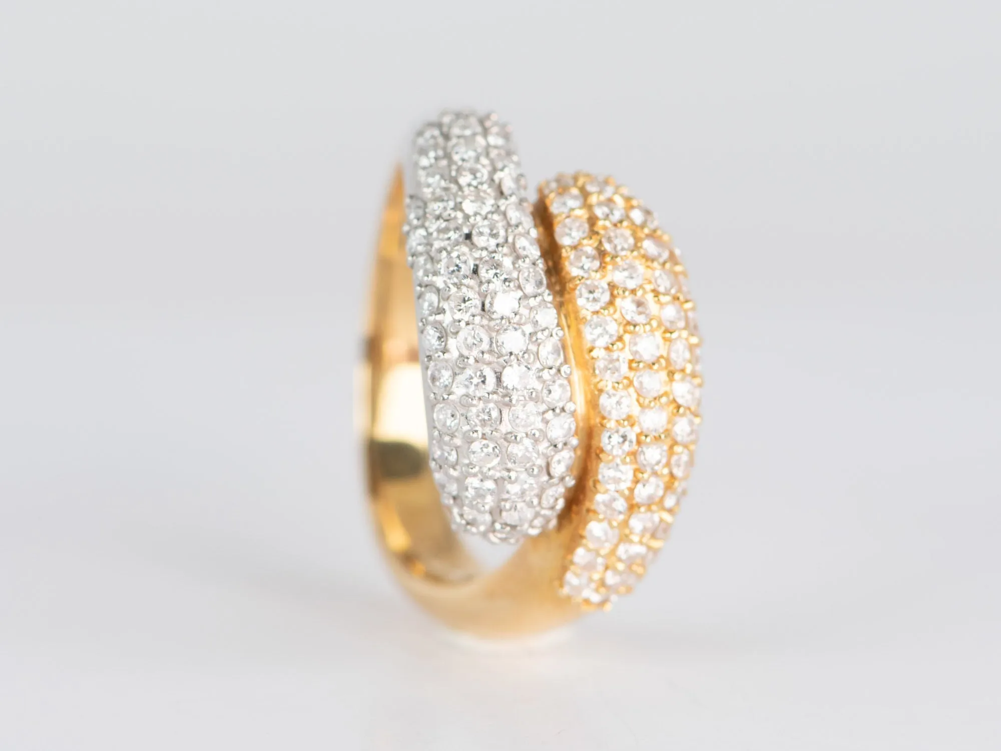 18K Gold & PT950 Diamond Pave Double Head Snake Ring 8.7g 1ct Diamond R6651