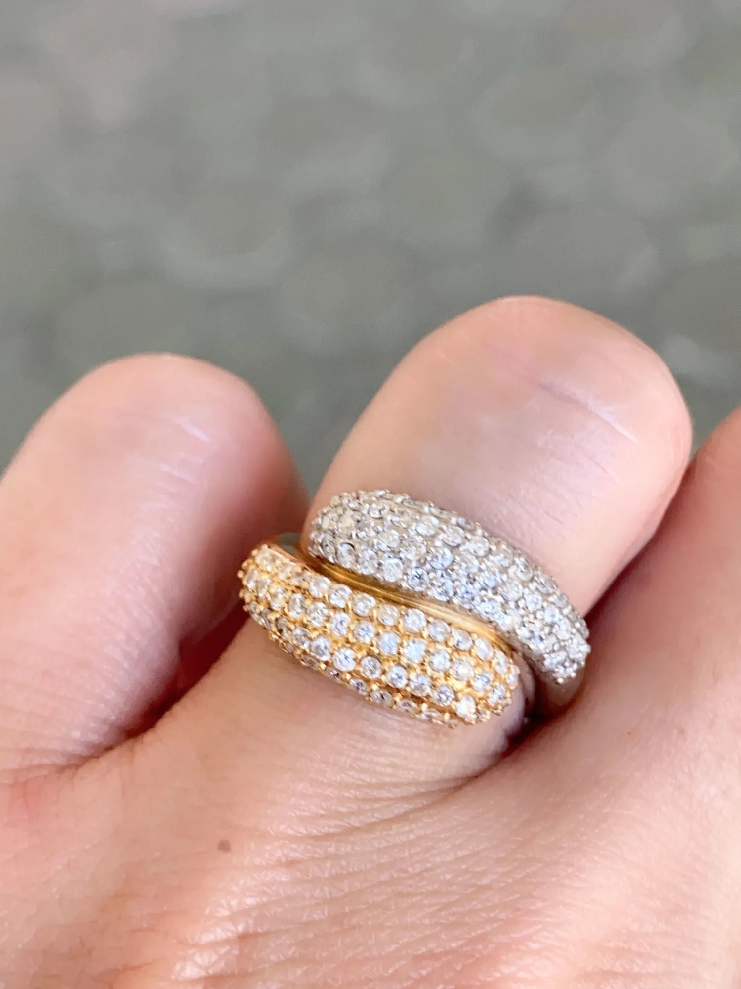 18K Gold & PT950 Diamond Pave Double Head Snake Ring 8.7g 1ct Diamond R6651