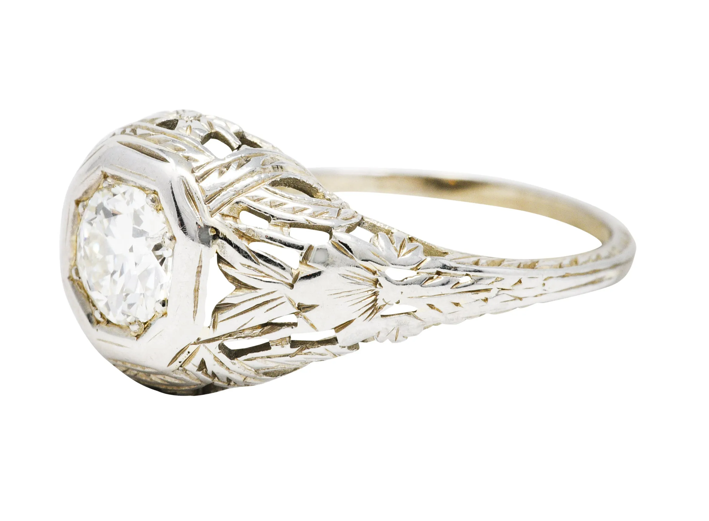 1920's Art Deco Diamond 18 Karat White Gold Blossom Engagement Ring