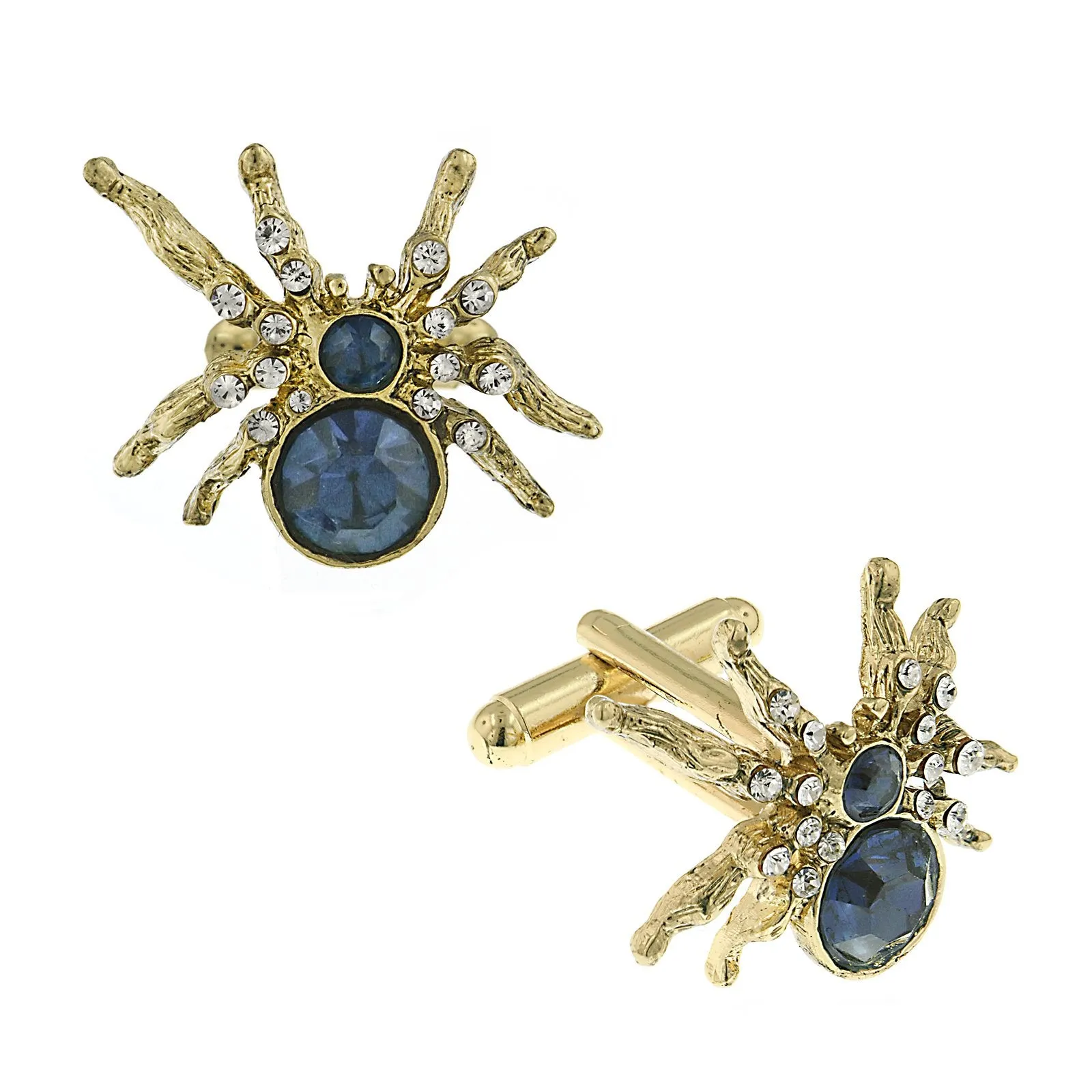 1928 Jewelry 14K Gold Dipped Blue And Crystal Spider Cufflinks