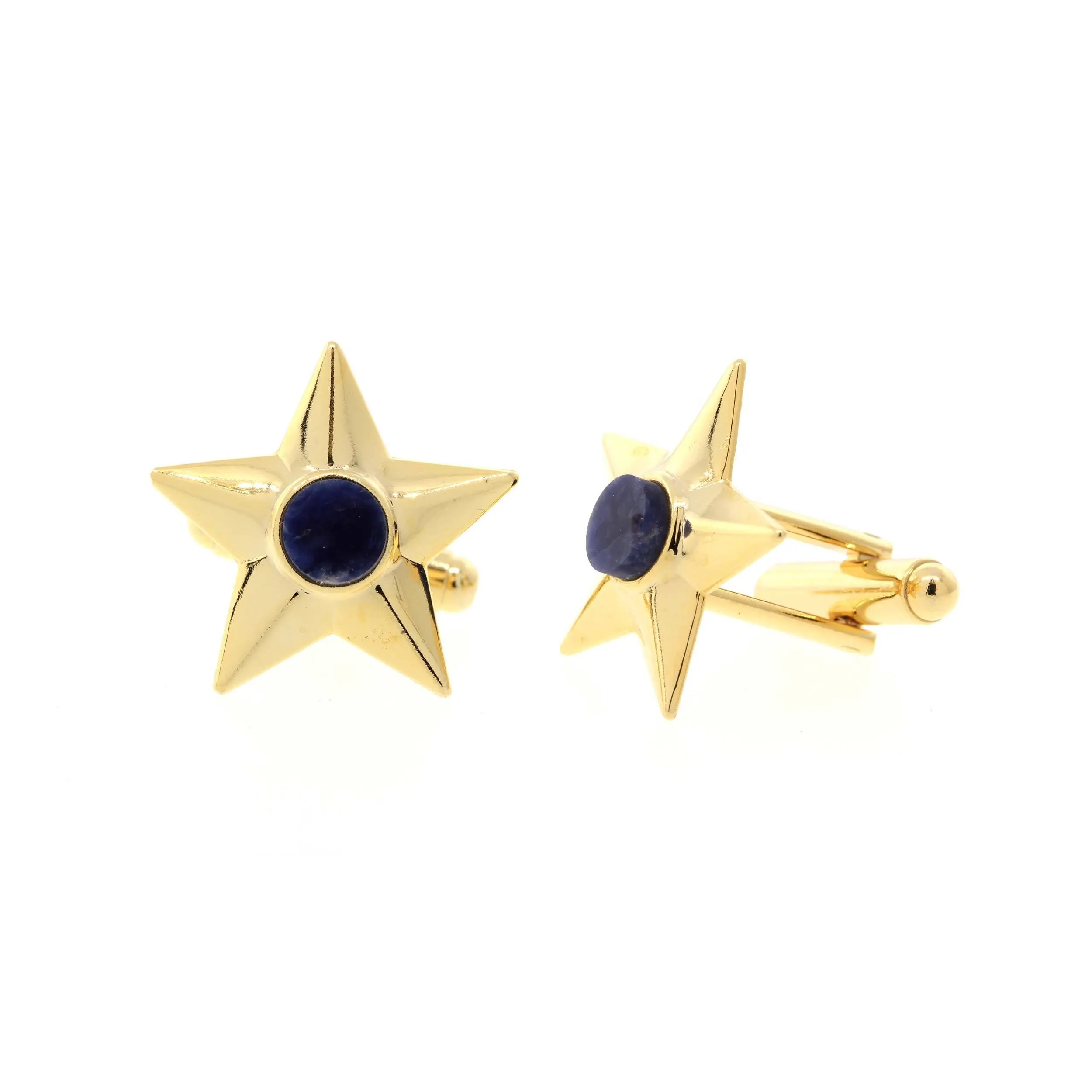 1928 Jewelry 14K Gold Dipped Semi-Precious Blue Sodalite Star Cufflinks