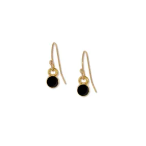 1928 Jewelry Black Enamel Button Dainty Wire Drop Earring (Small)