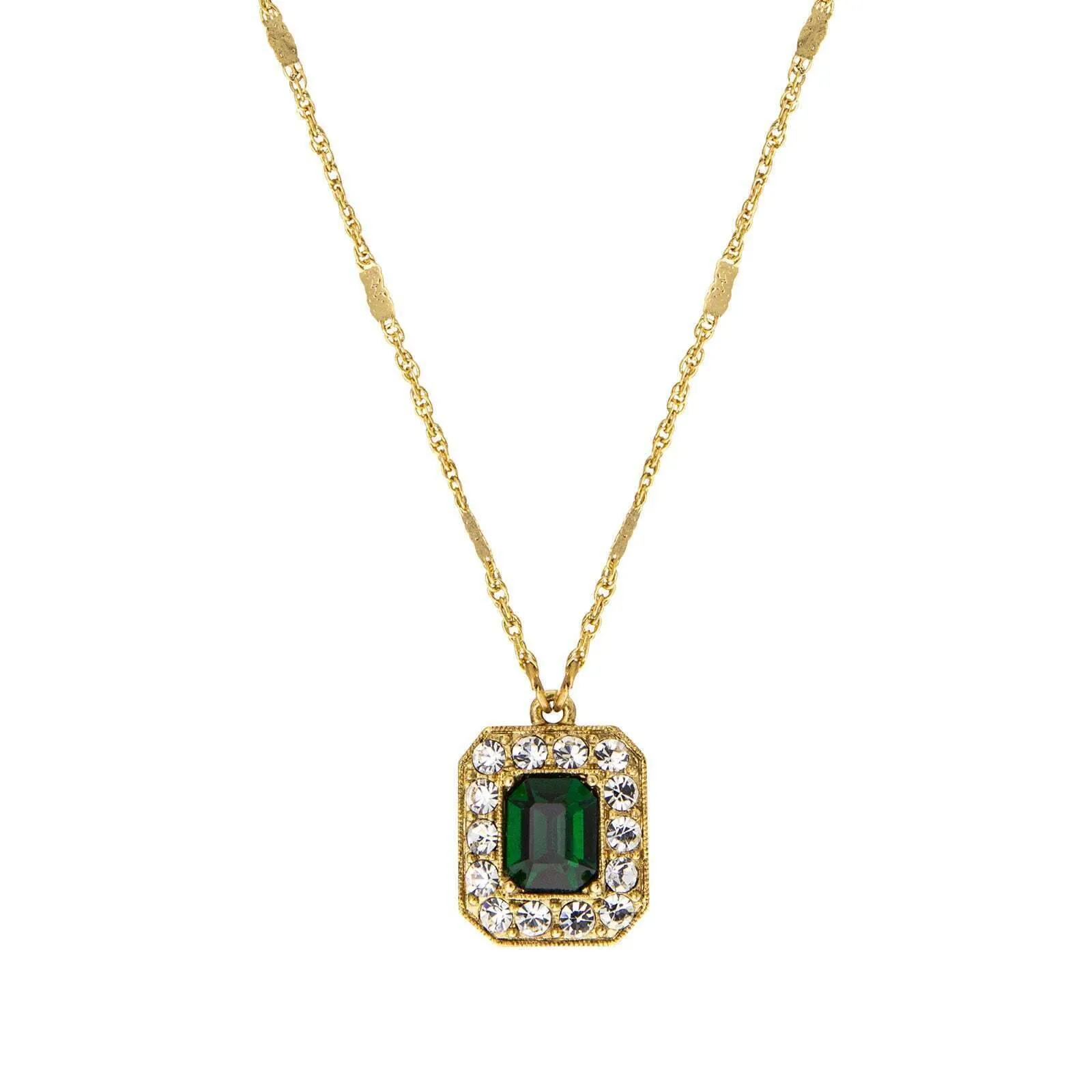 1928 Jewelry Petite Octagon Emerald Crystal Pendant Necklace 16 + 3 Extender