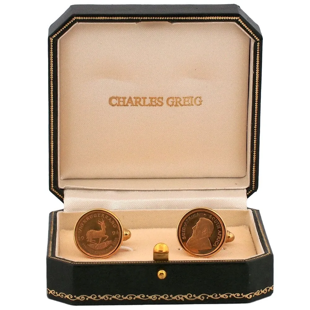 1994 1/10th oz South Africa Gold Krugerrand Cufflinks - 18K Bezels/Toggles