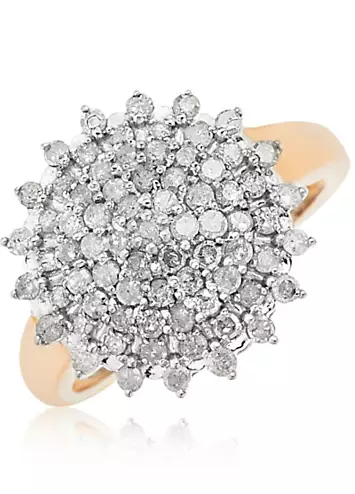 9ct Yellow Gold Diamond Set Round Cluster Ladies Dress Ring | Grattan