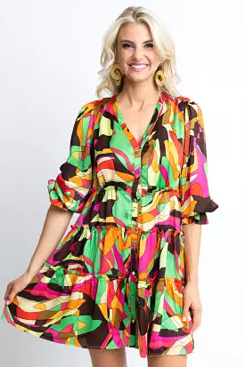 Abstract Colorful Vneck Dress