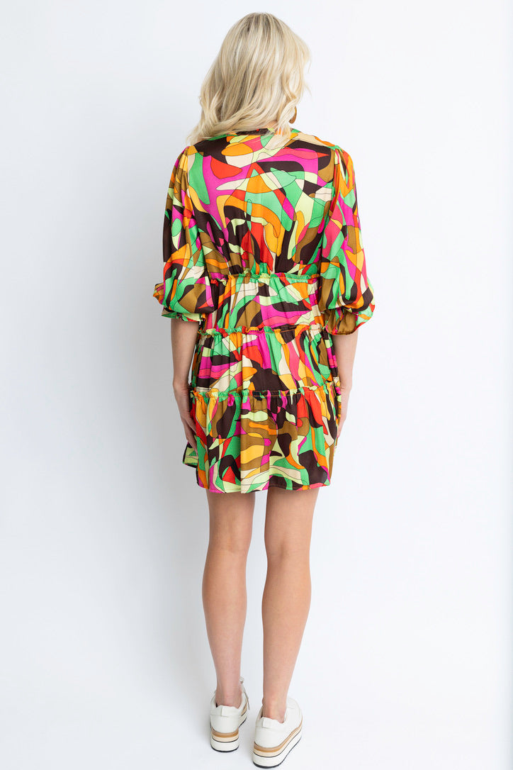 Abstract Colorful Vneck Dress