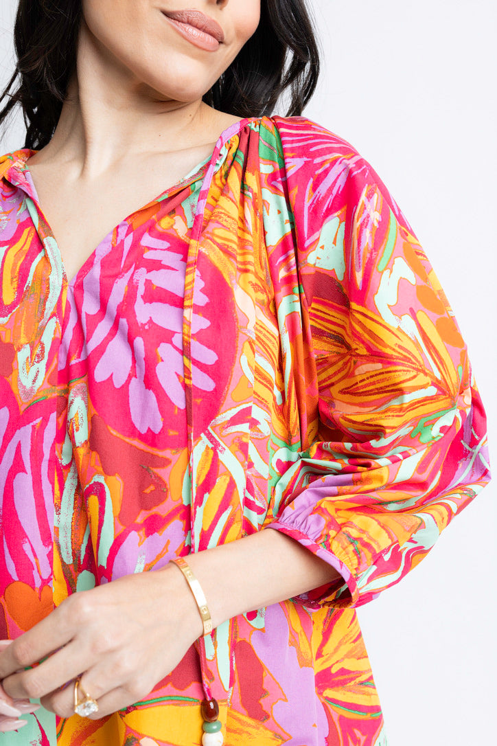 Abstract Tropical Vneck Dress