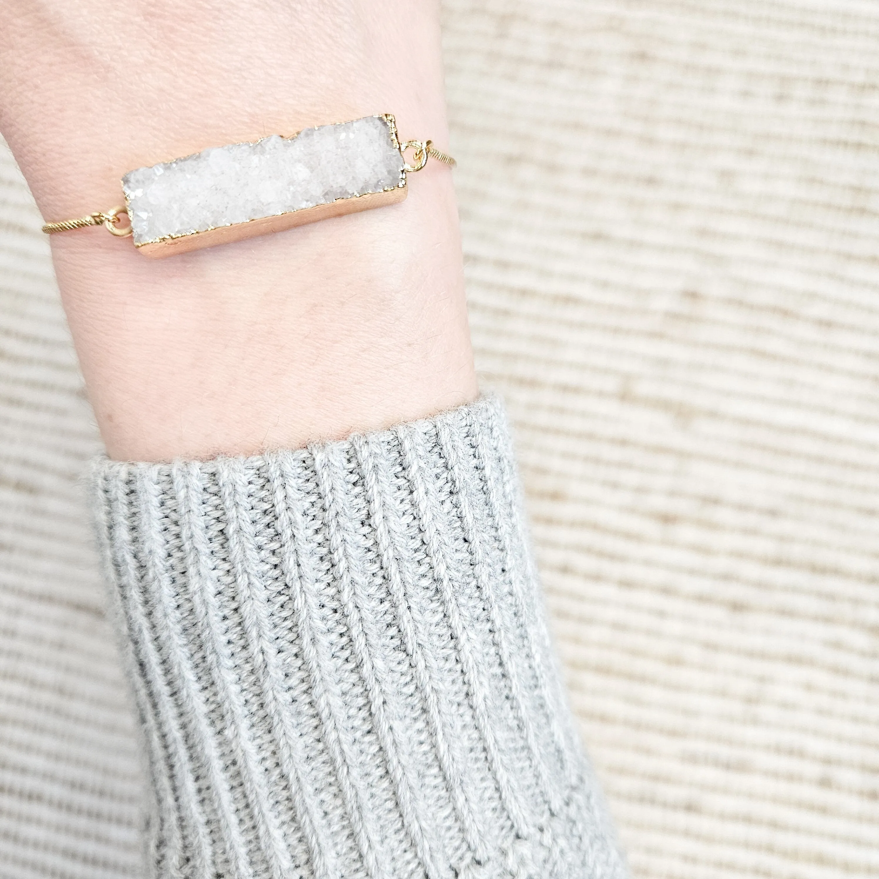 Adjustable Quartz Bar Druzy Crystal Bracelet