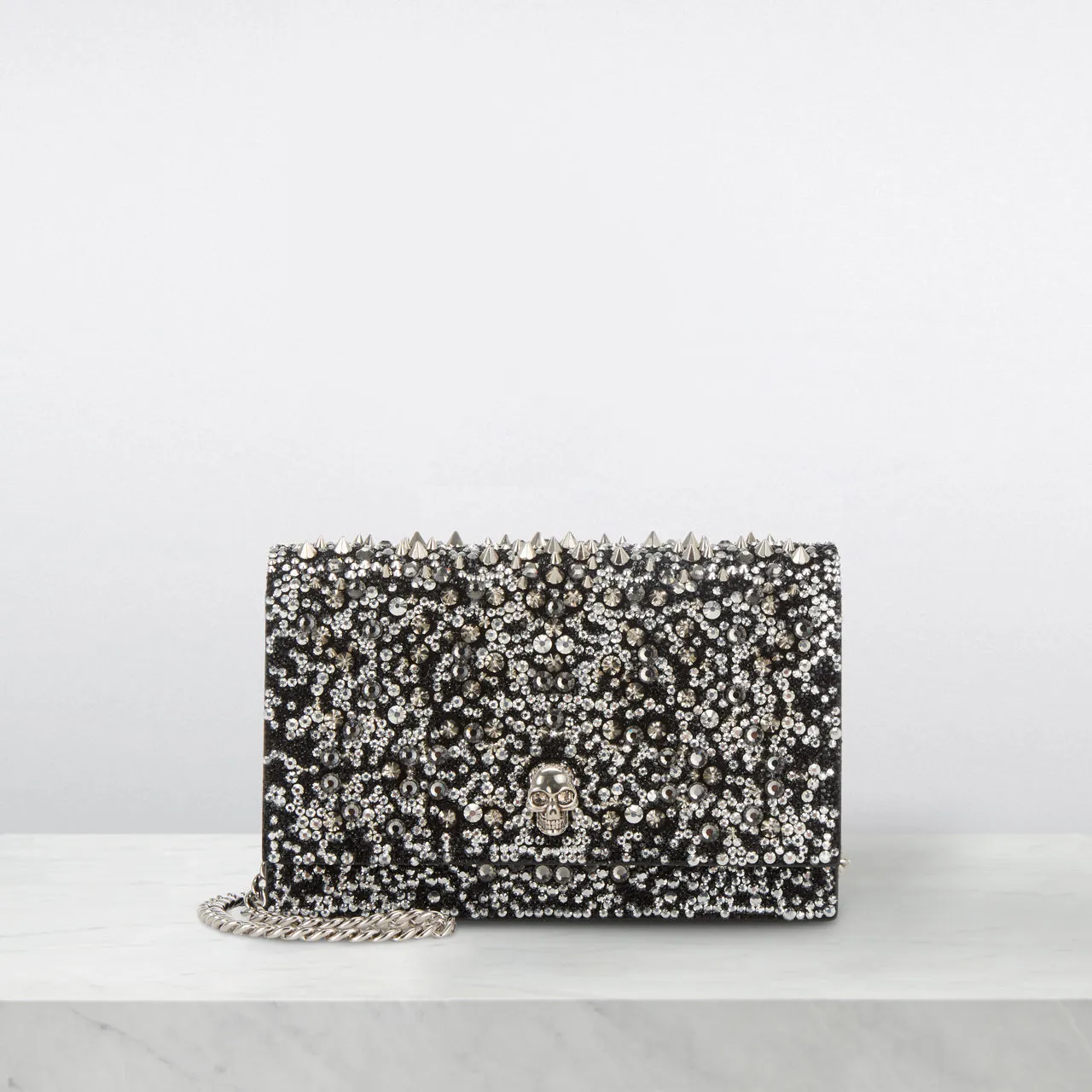 ALEXANDER MCQUEEN Studded Skull Clutch Bag - Black Crystal