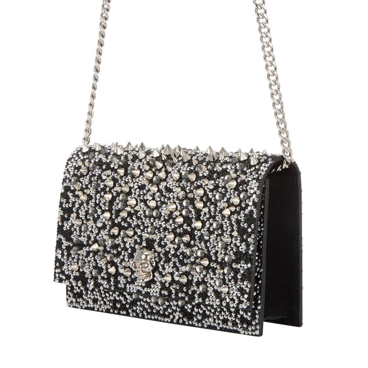 ALEXANDER MCQUEEN Studded Skull Clutch Bag - Black Crystal