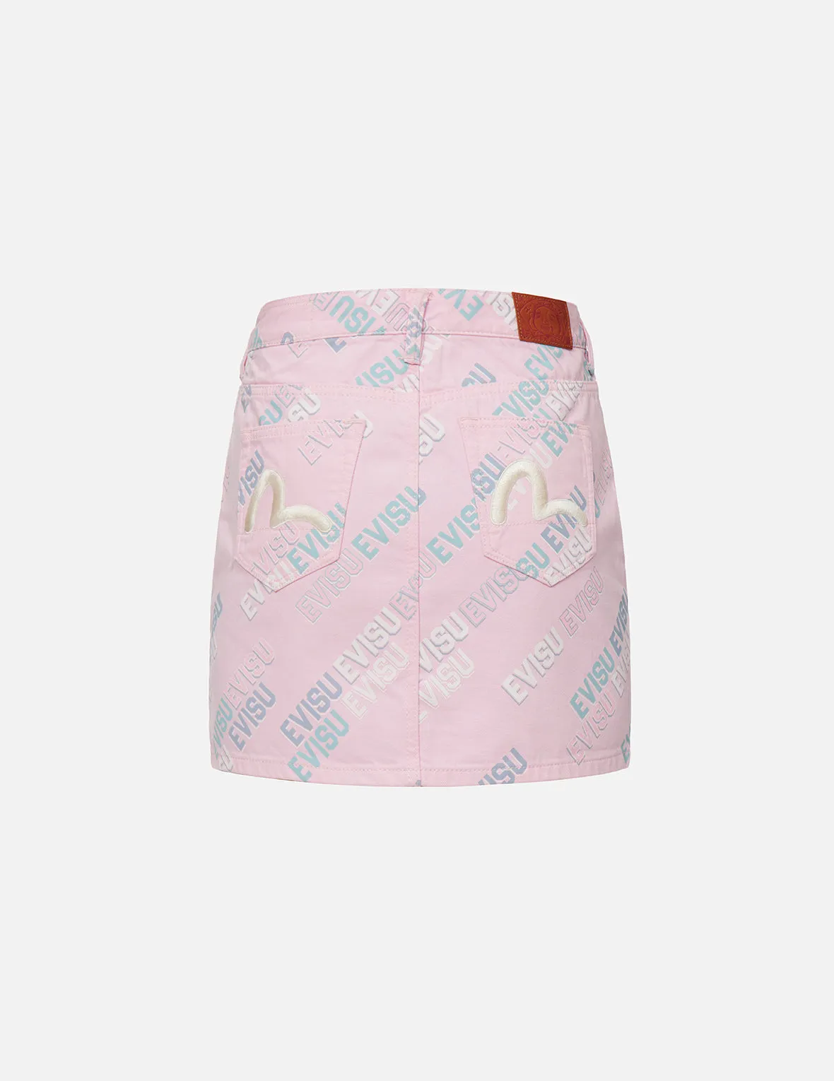 Allover Logo Print Denim Mini Skirt