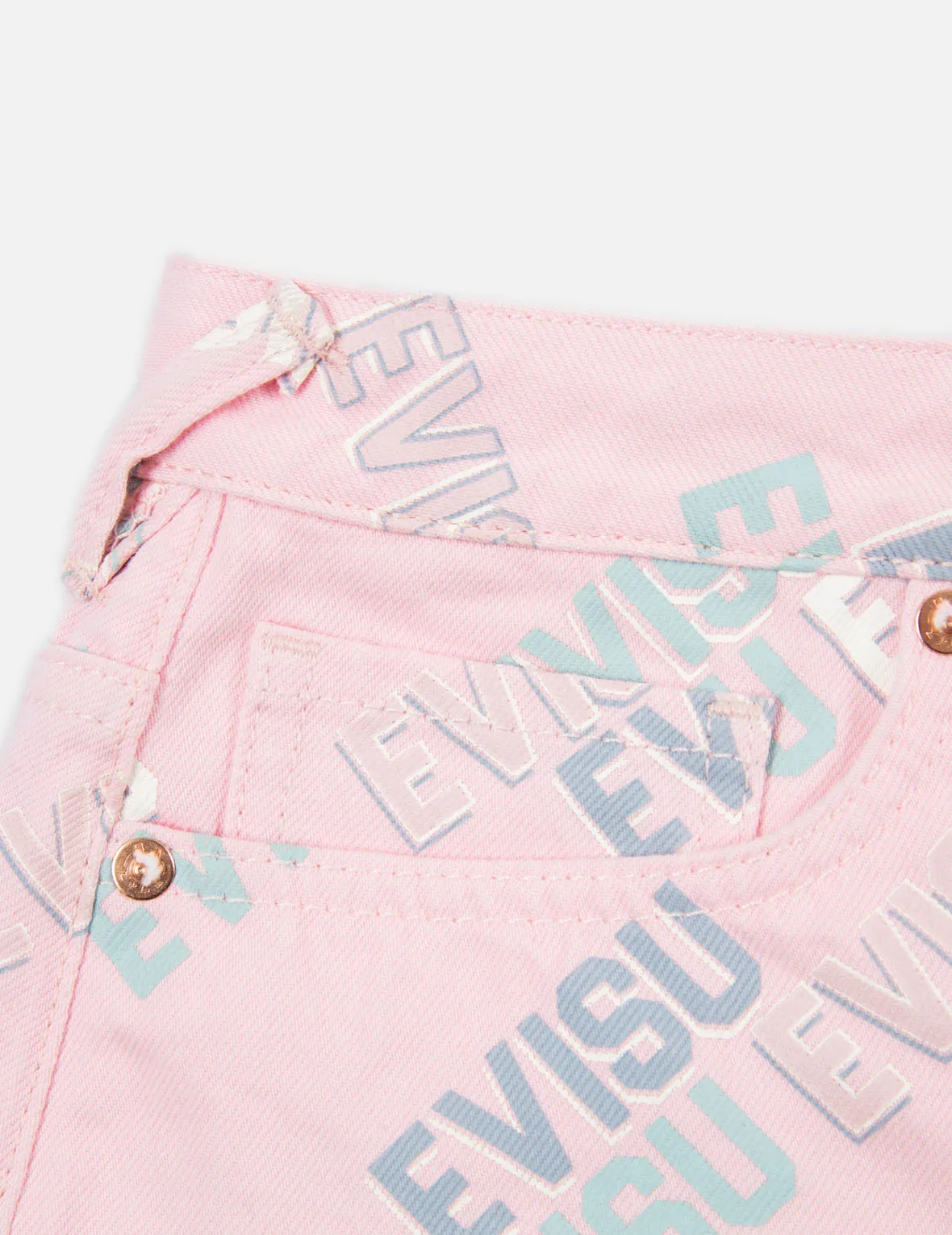 Allover Logo Print Denim Mini Skirt