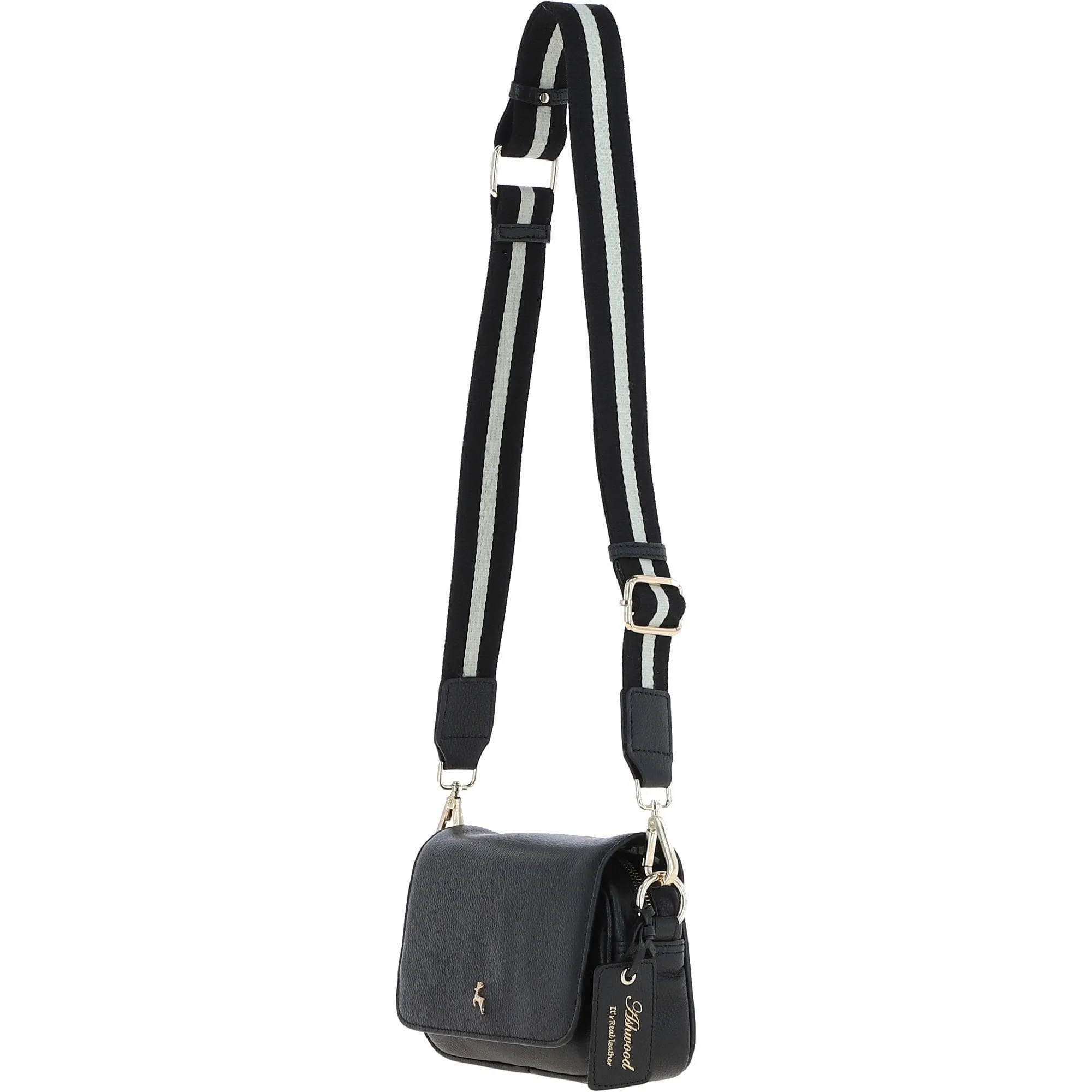 Ashwood Real Leather Flapover Crossbody Bag Black: 64295