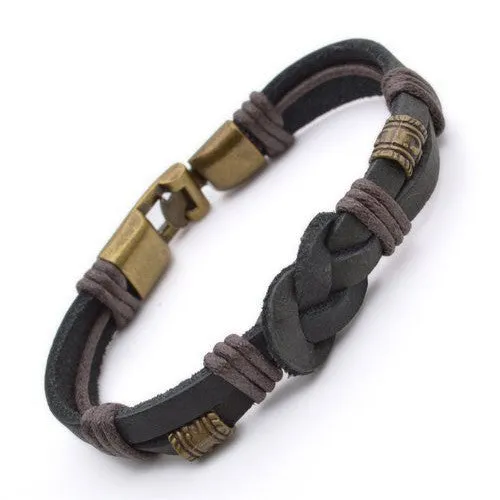 Authentic Tribal Leather Wristband Surf Black Mens Bracelet