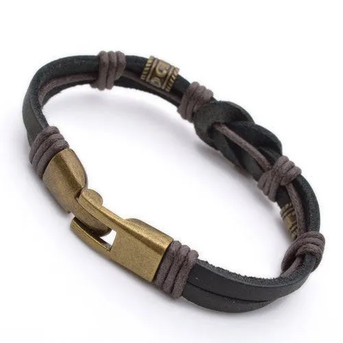 Authentic Tribal Leather Wristband Surf Black Mens Bracelet