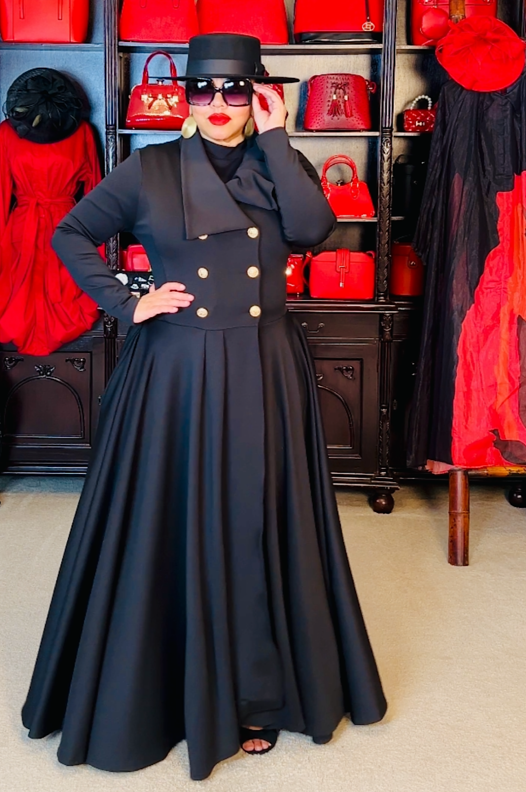 Beautiful Black Long Duster Coat Dress