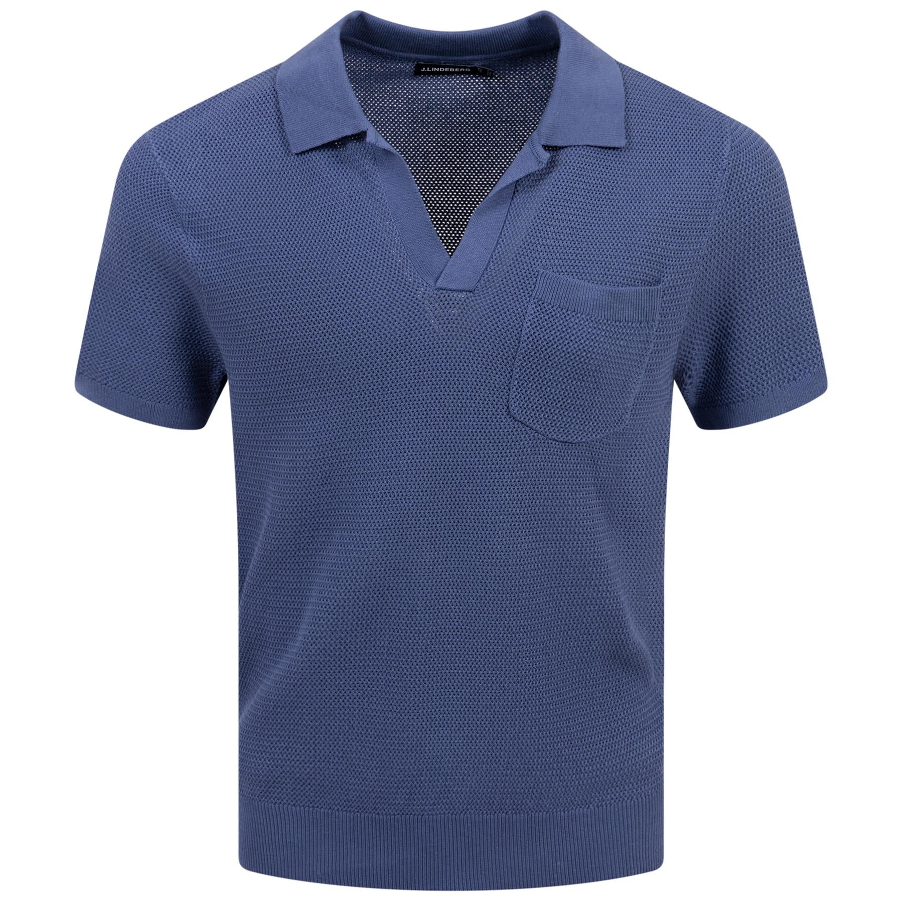 Ben Slim Fit Open Collar Silk Polo Bijou Blue - SS24