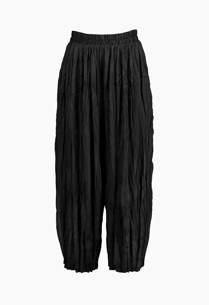 Black Crinkle Wide Leg Trouser