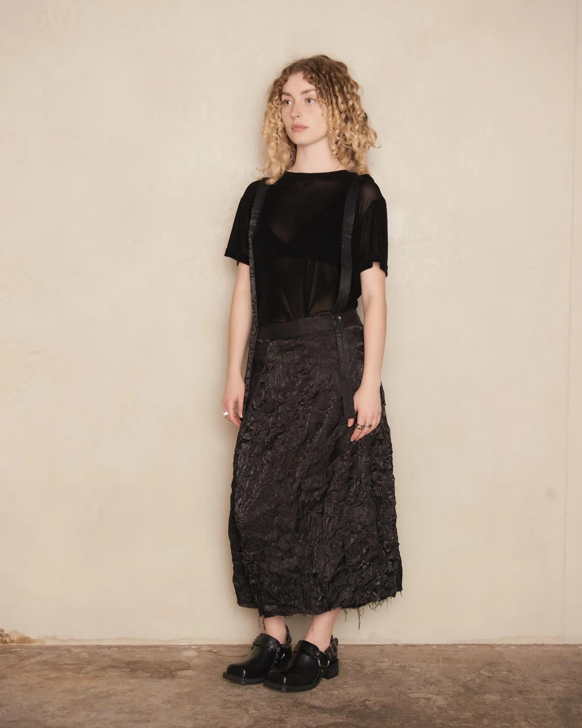 Black Crushed Taffeta Pleated Skirt