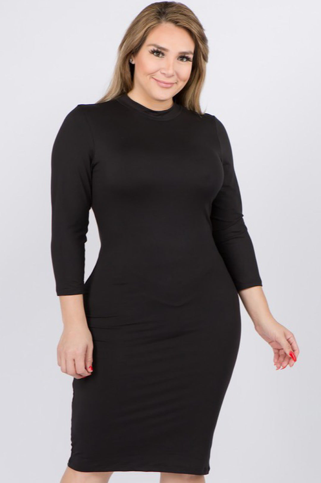 Black Mock Neck Form Fitted Dress Dress