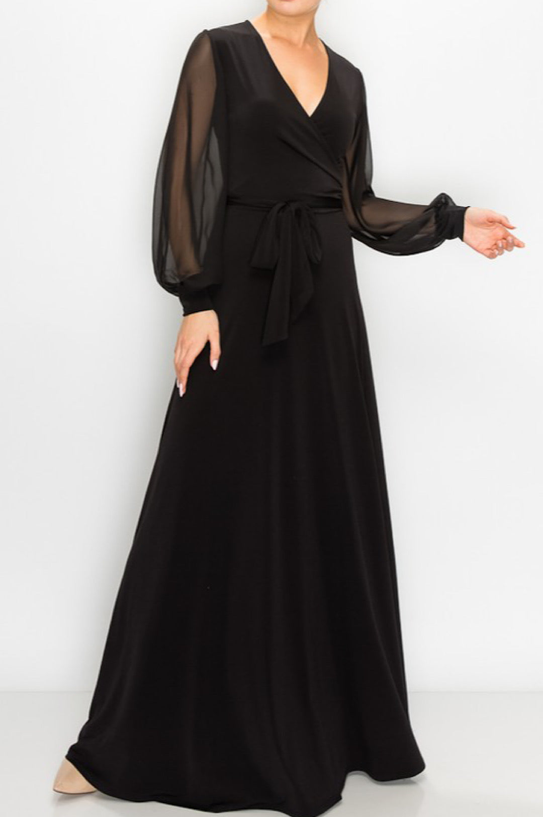 Black Sheer Sleeve Maxi Dress