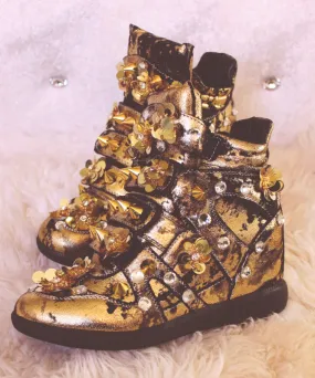 Boho Yellow Sequins Nail Bead Splicing Boots