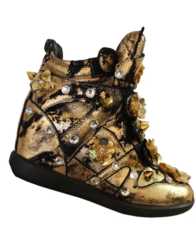 Boho Yellow Sequins Nail Bead Splicing Boots