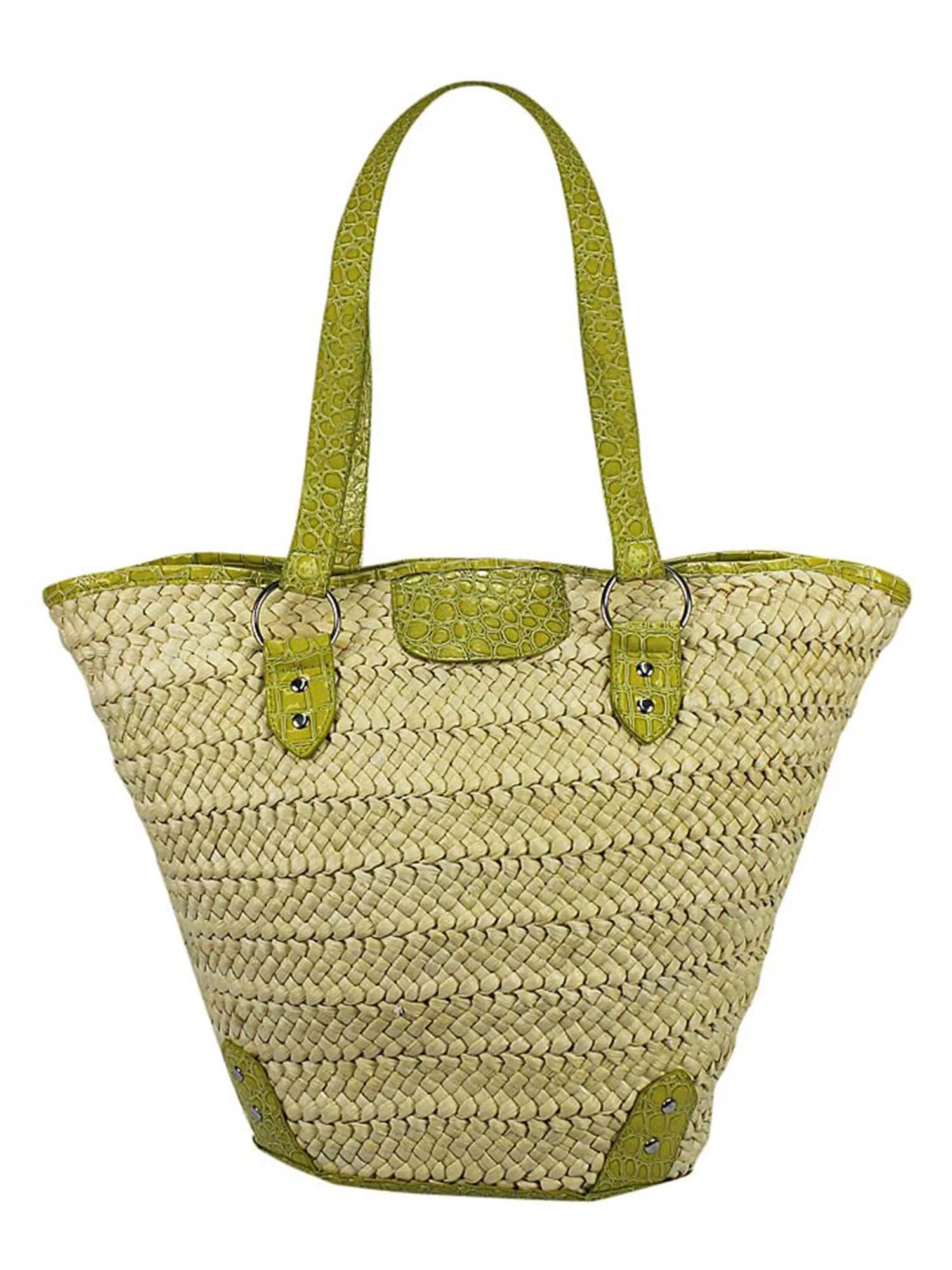 Braided Beach Tote Bag With Croc Trim