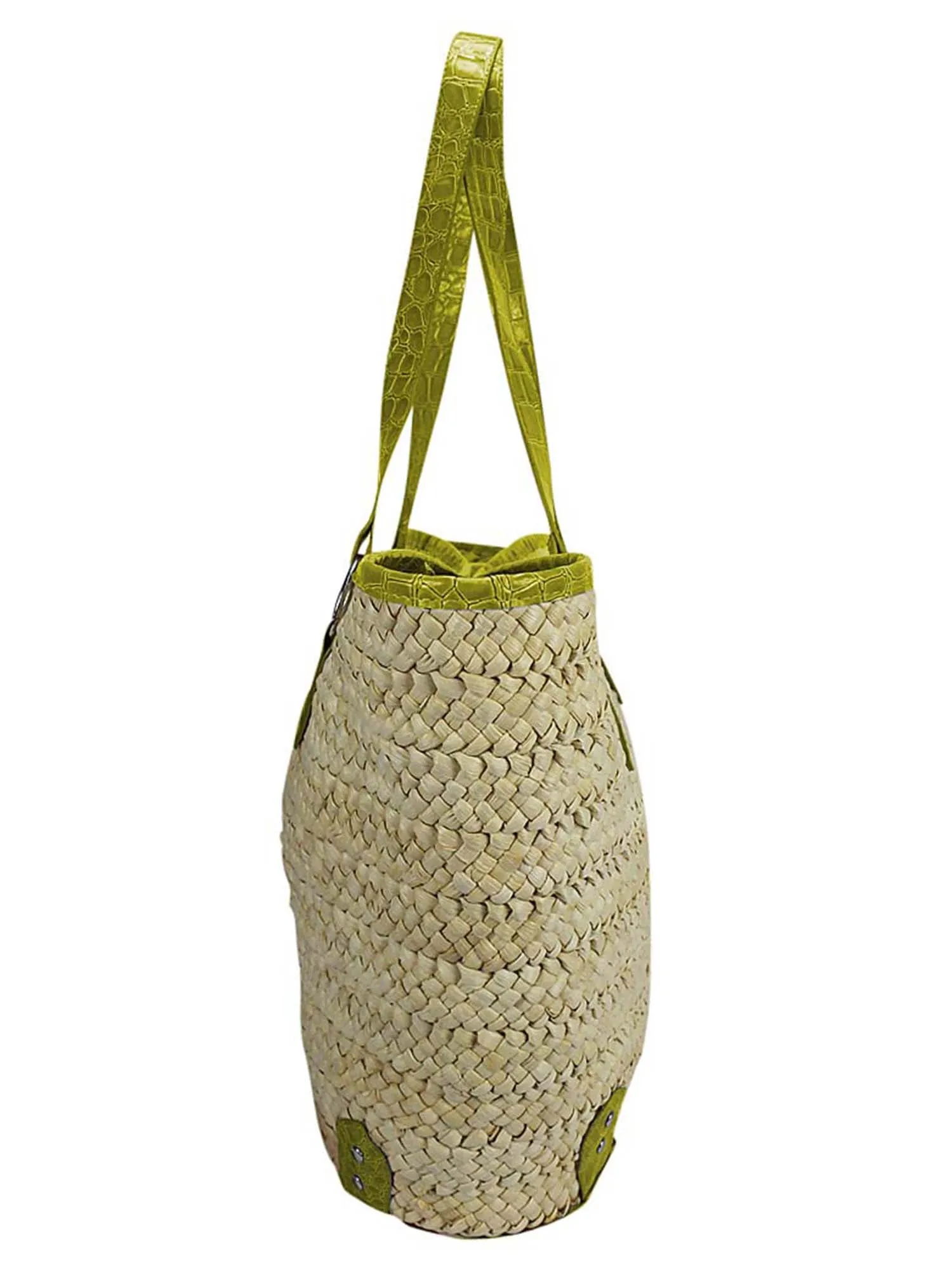 Braided Beach Tote Bag With Croc Trim