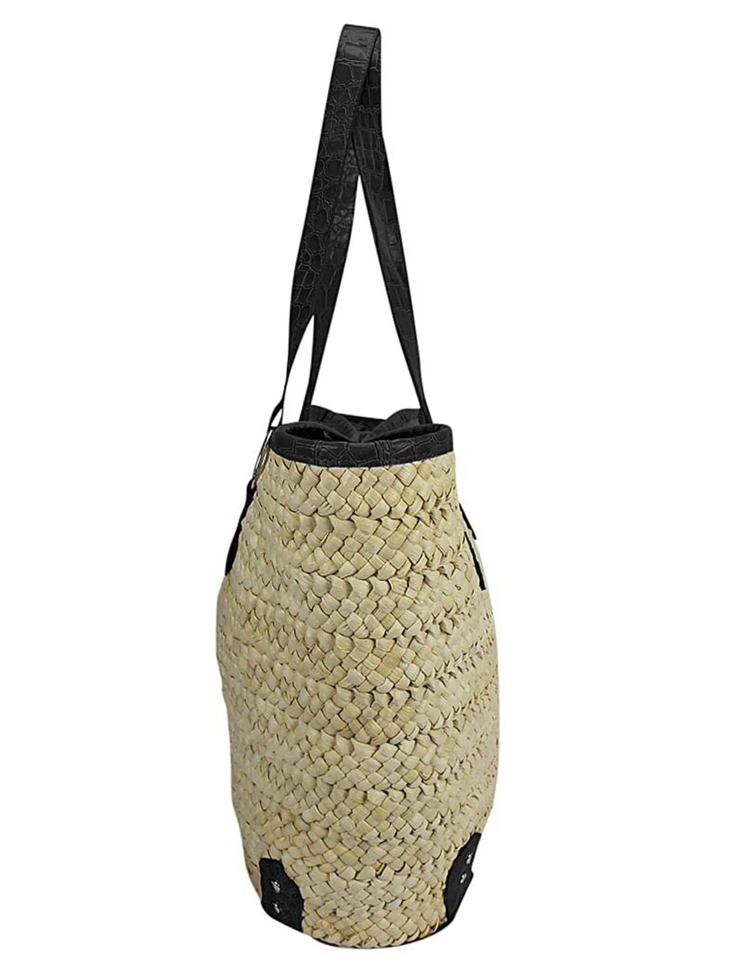 Braided Beach Tote Bag With Croc Trim