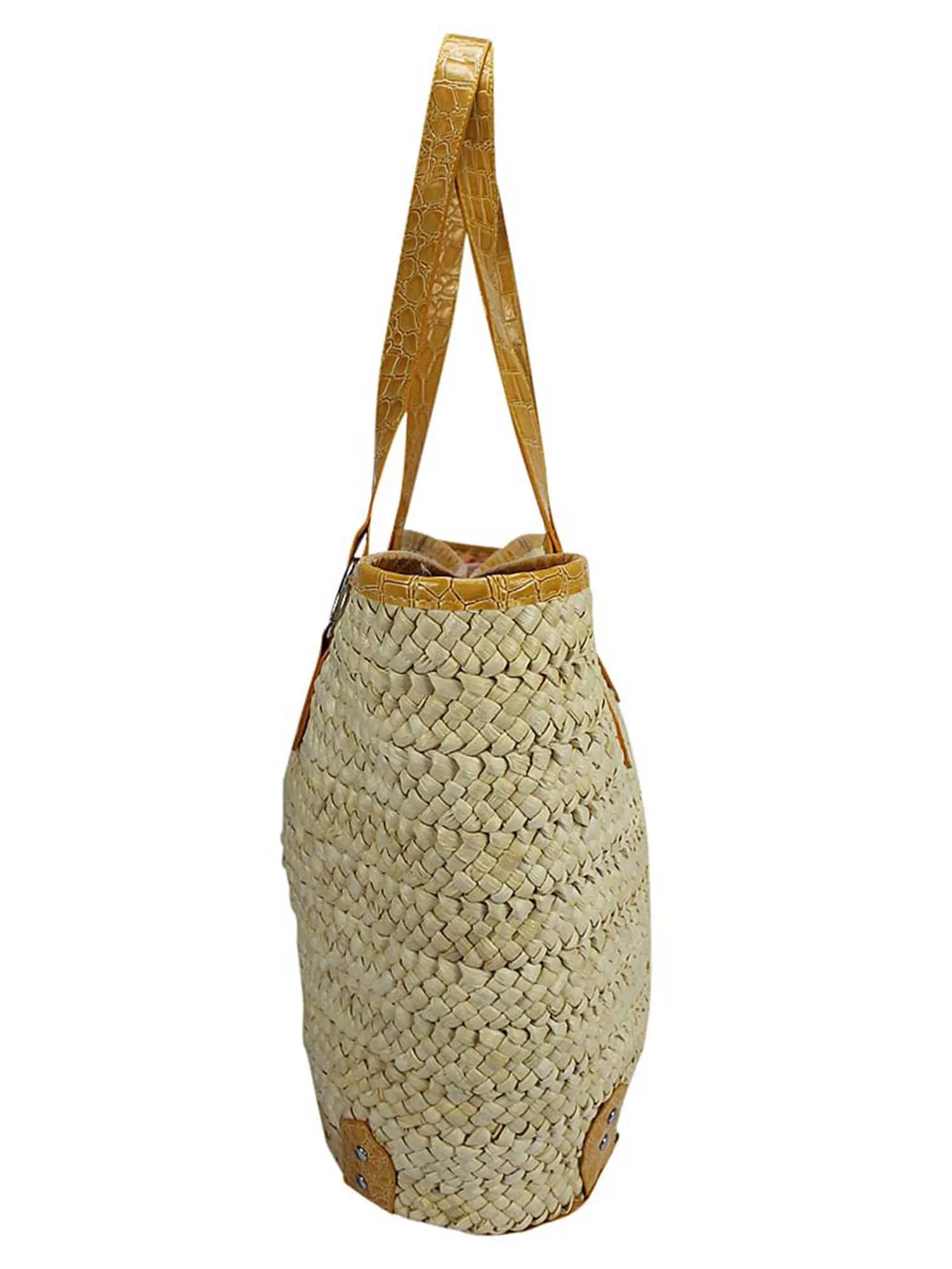 Braided Beach Tote Bag With Croc Trim