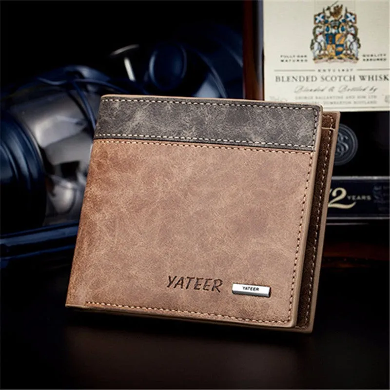 Brown Men's Leather Wallet ID Credit Card Holder Money Purse Clutch Pockets Carteira Masculina