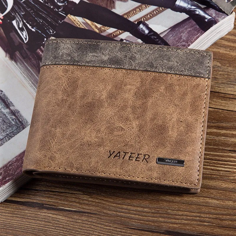 Brown Men's Leather Wallet ID Credit Card Holder Money Purse Clutch Pockets Carteira Masculina