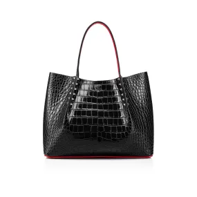 Cabarock small Tote bag - Alligator embossed calf leather and spikes - Black