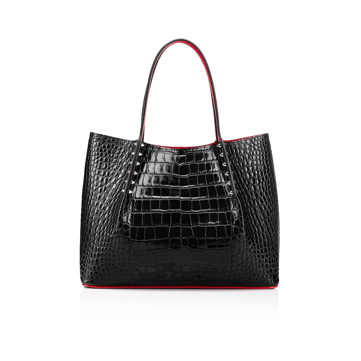 Cabarock small Tote bag - Alligator embossed calf leather and spikes - Black