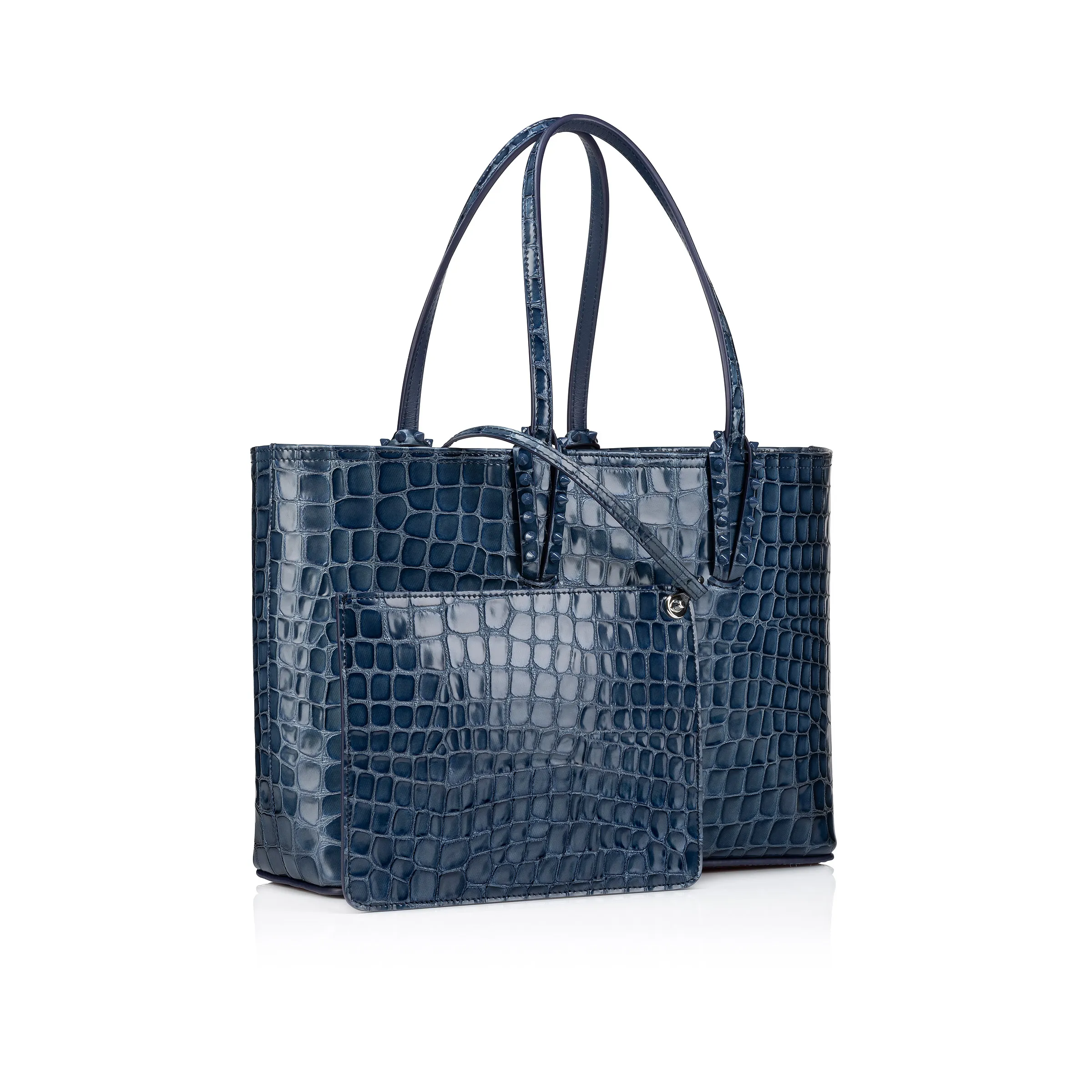 Cabata small Tote bag - Alligator embossed calf leather - Denim