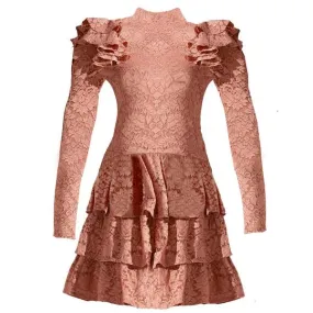 Caroline Constas Emily Stretch Lace Layered Cork Mini Dress - Rose Gold