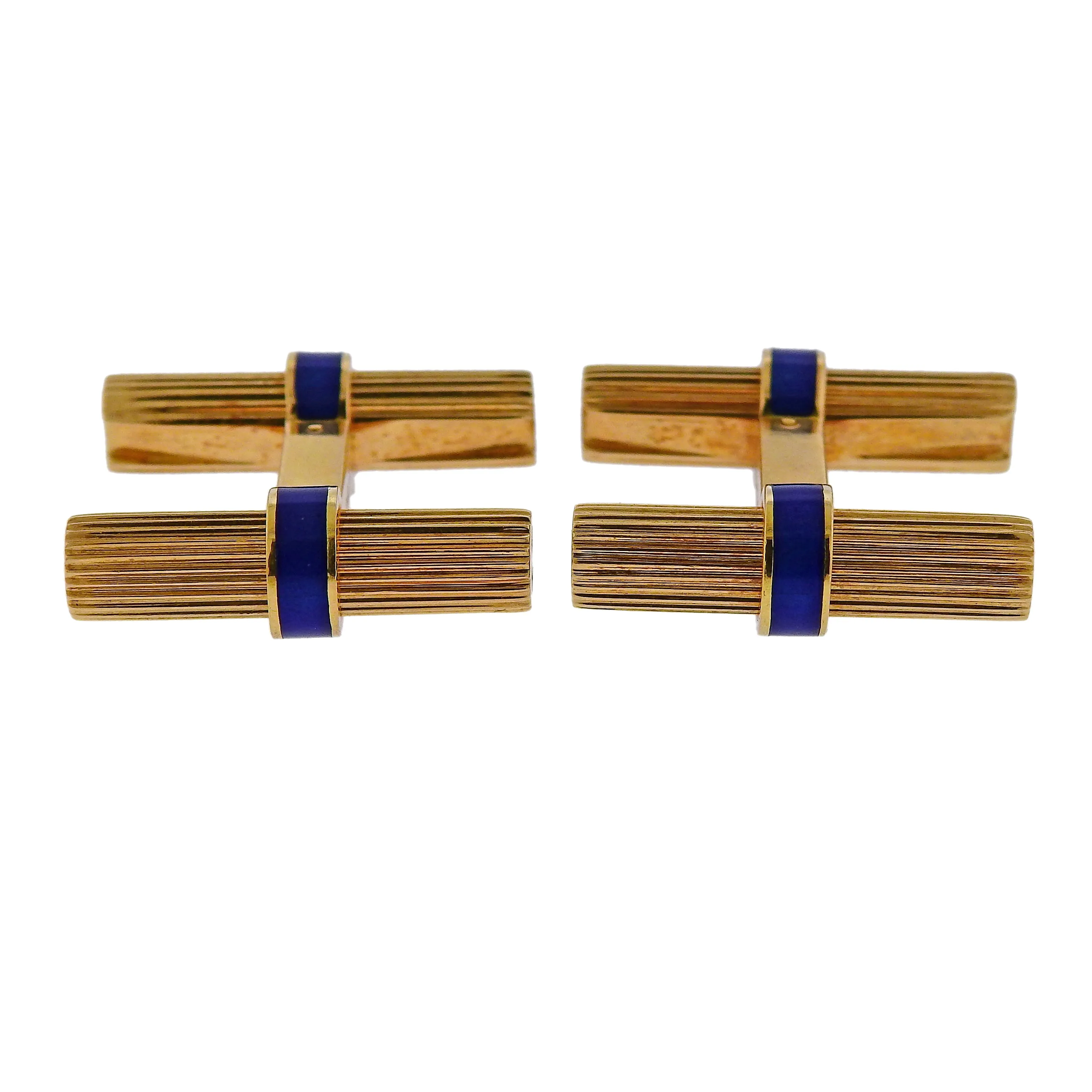 Cartier Mid Century Blue Enamel Gold Bar Cufflinks