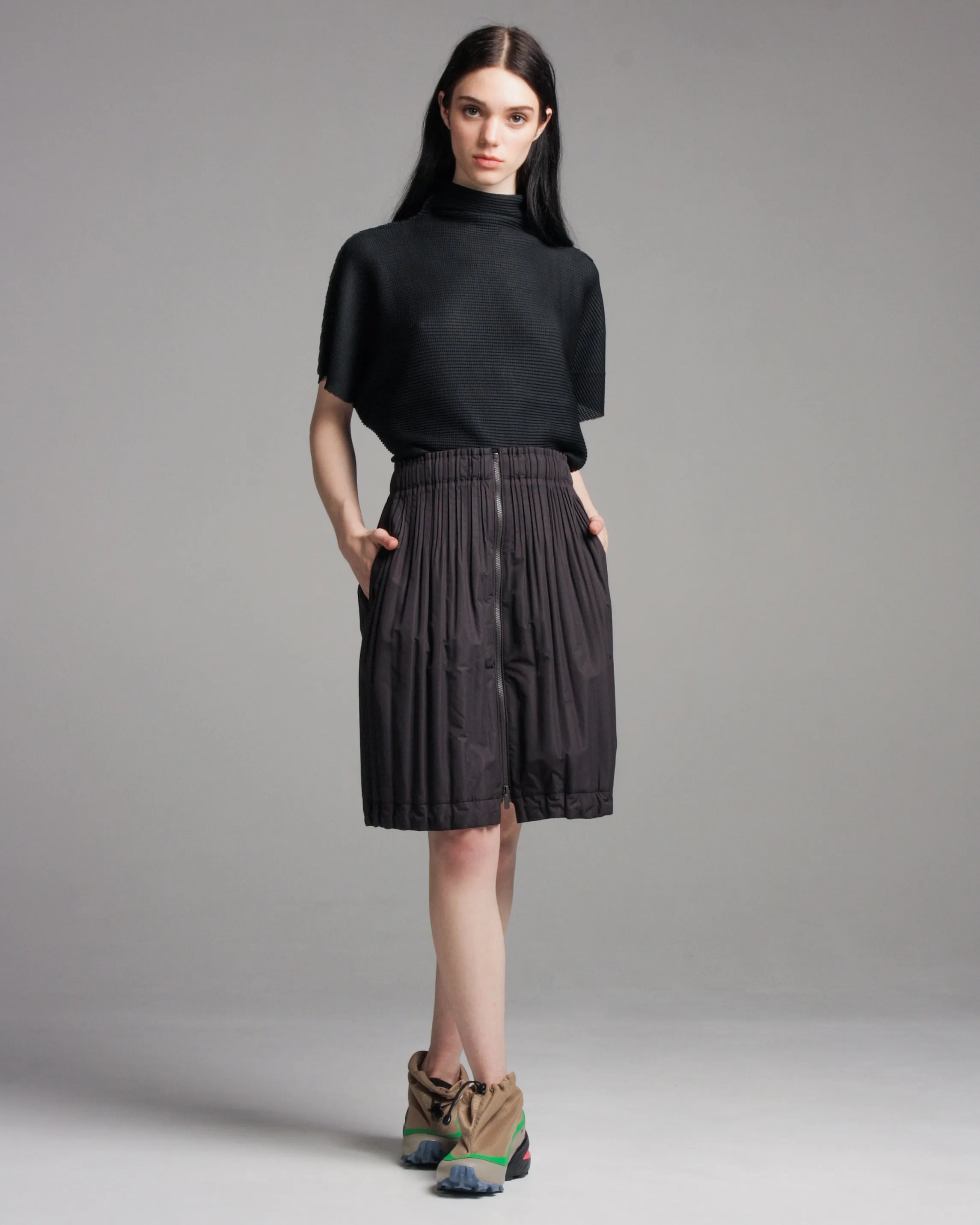 Charcoal Thick Pleat Skirt