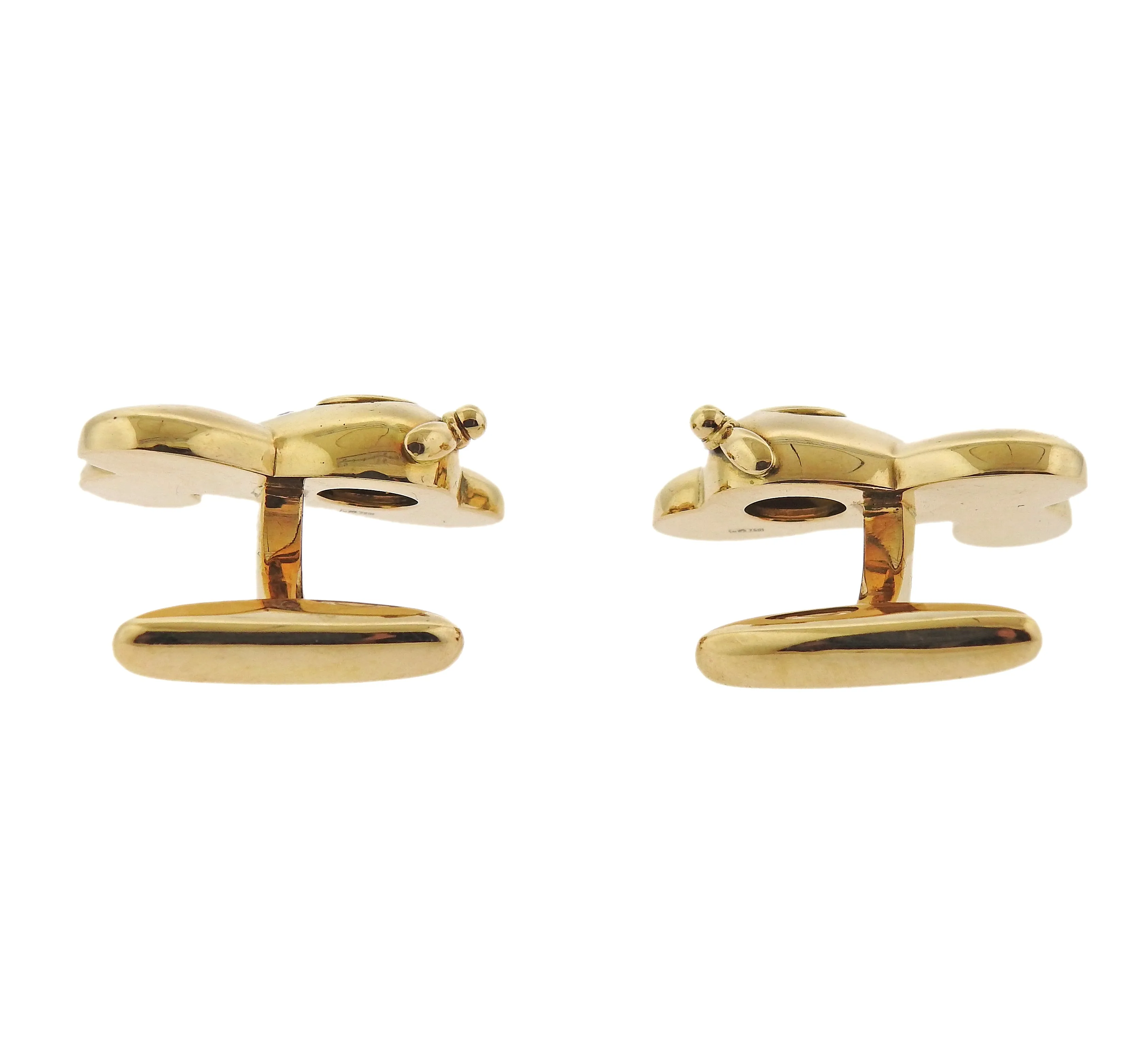 Chopard Gold Plane Diamond Cufflinks Tie Bar Set