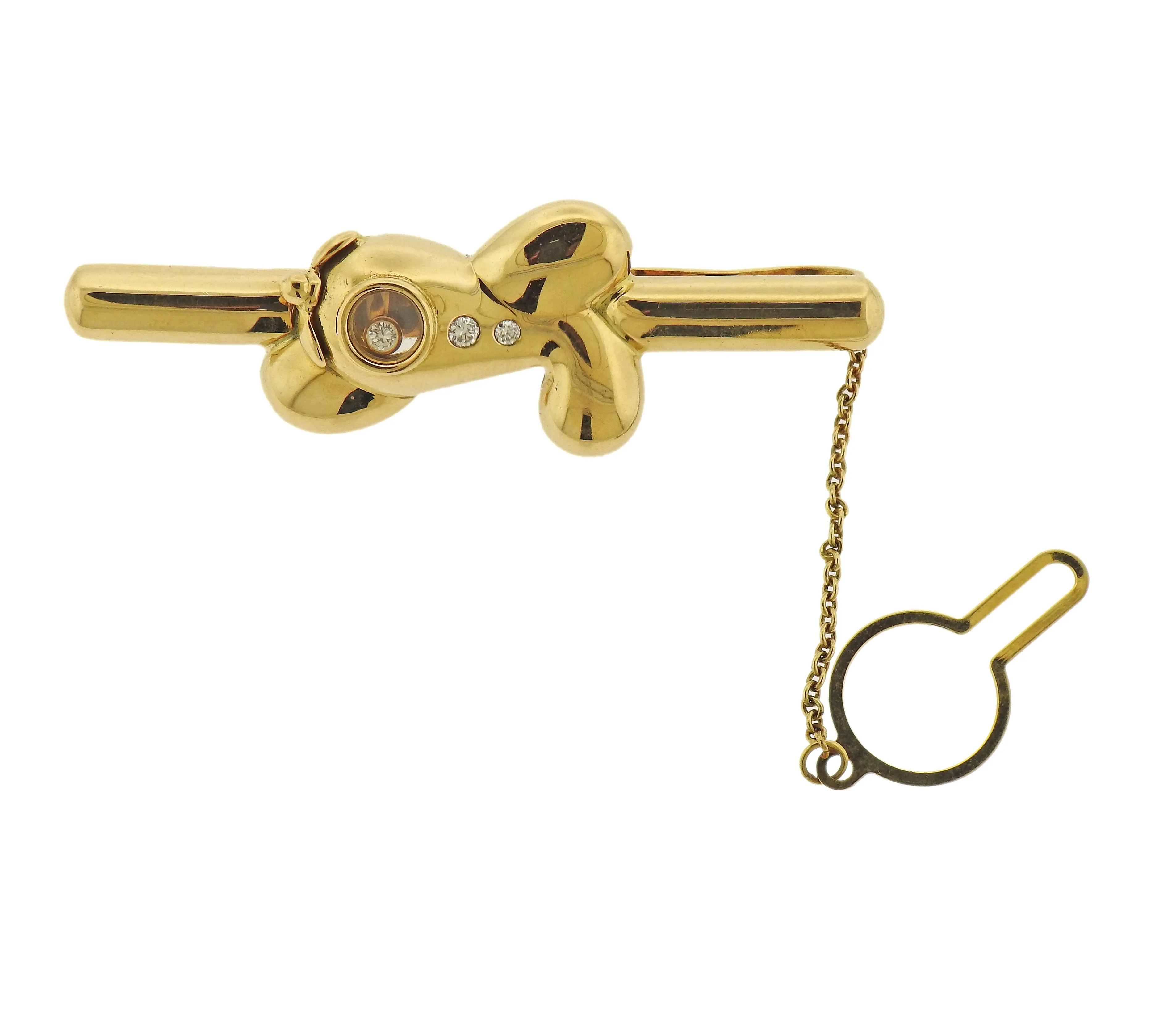 Chopard Gold Plane Diamond Cufflinks Tie Bar Set