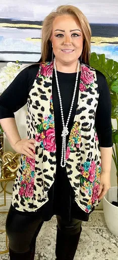 Cream Leopard & Pink Floral Vest