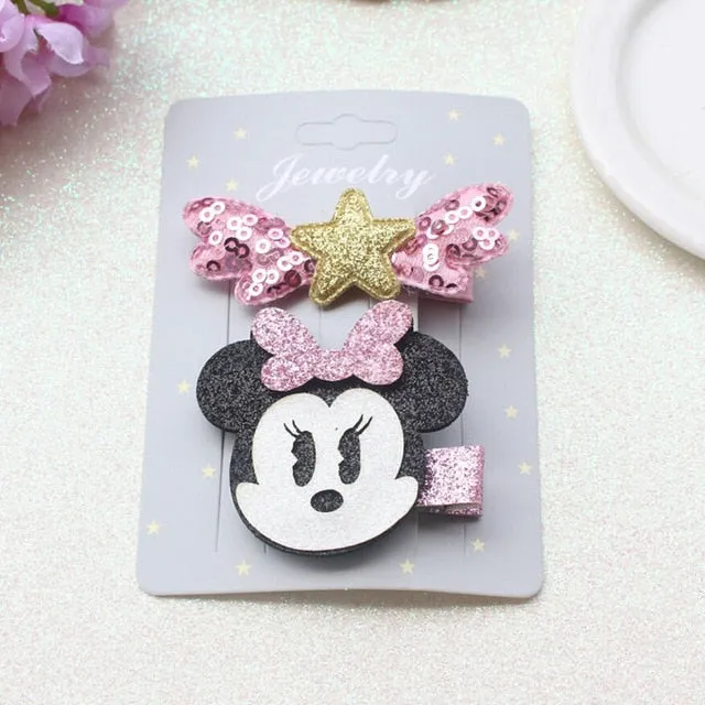 Cute children Hairpin Handmade Cartoon Minnie Mouse Ear Bowknot Wings stars hair clips Accessories kids girls Barrettes headwear