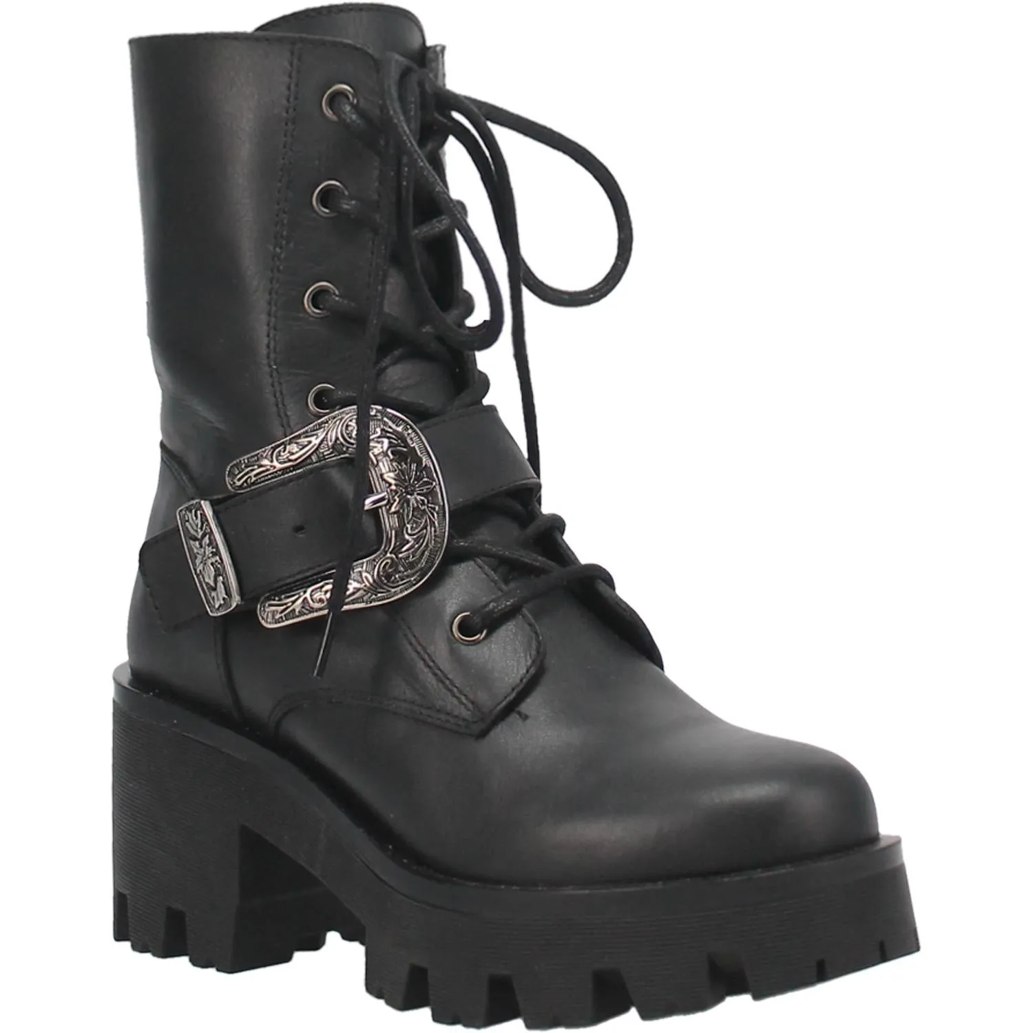 Double Down Black Antique Buckle & Lace Boots (DS)