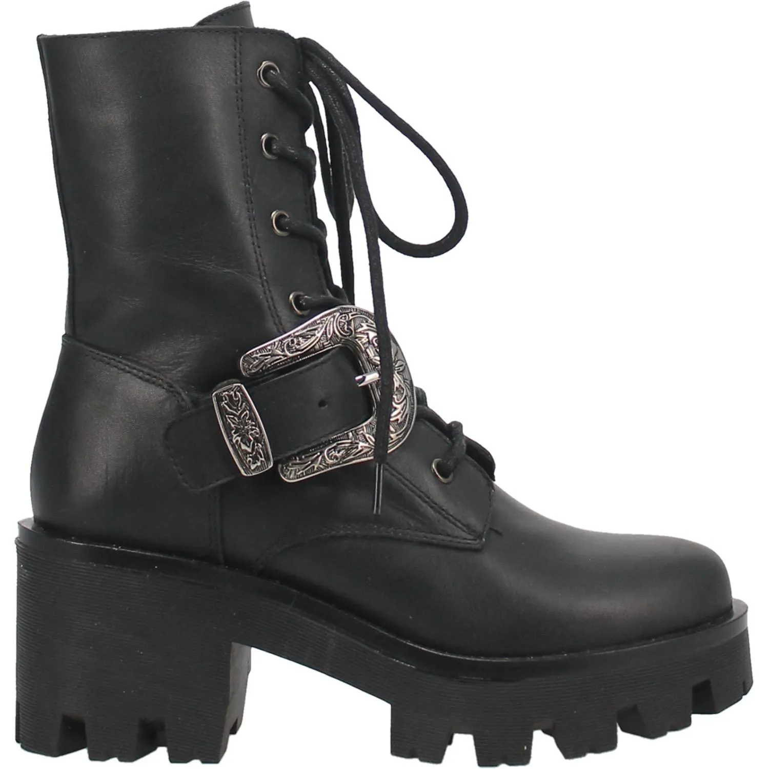 Double Down Black Antique Buckle & Lace Boots (DS)